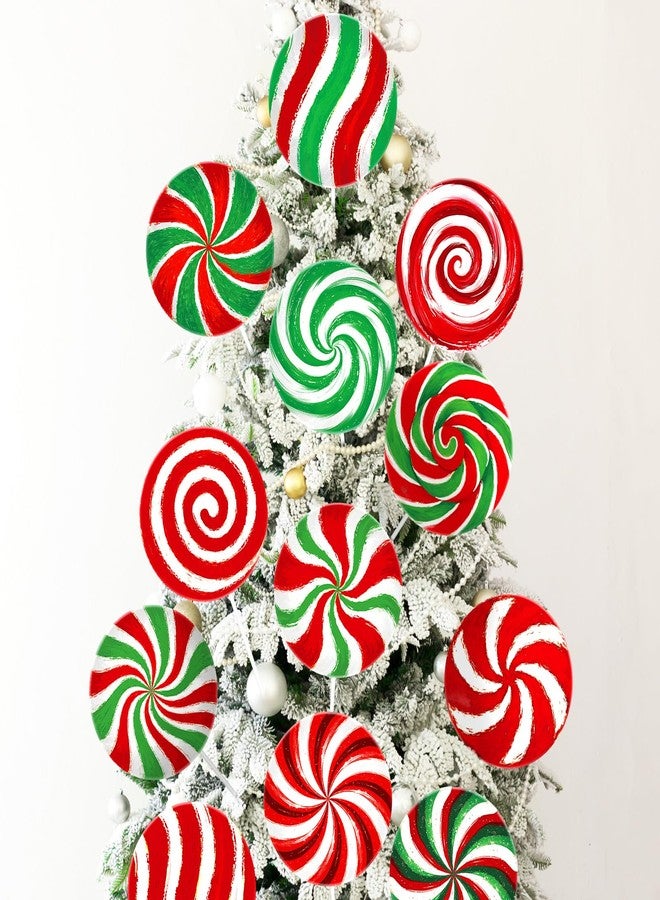 Soulchen 12 Pcs Christmas Decorations Candy Ornaments Large Red White Green Lollipop Christmas Tree Decorations Cute Lollipop Picks Decor for Xmas Tree Topper Home Office Holiday Party Vase Decor - Image 1